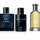 Kit Bleu de Chanel 100ml + Sauvage Parfum 100ml + Boss Bottled 100ml – Conjunto com Três Perfumes Masculinos