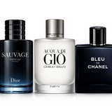 Kit Sauvage Parfum 100ml + Acqua di Giò 100ml + Bleu de Chanel 100ml – Conjunto com Três Perfumes Masculinos